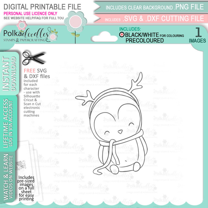 Oh Deer Theo Penguin digital stamp - printable clipart for cardmaking, craft, scrapbooking & stickers